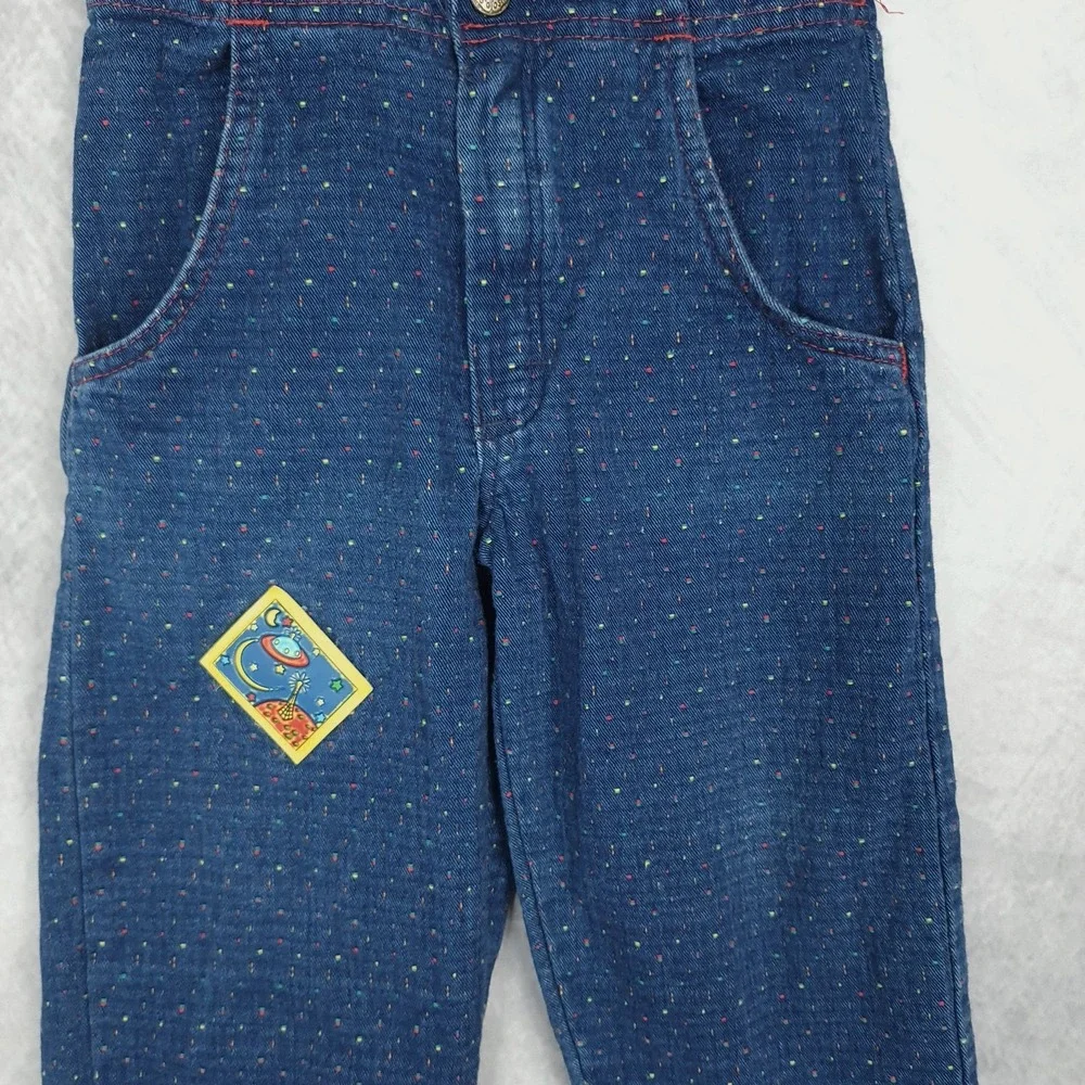 Vintage OshKosh B'Gosh Overalls Boys 6 Blue Red Space Patch Denim Pants 90s USA